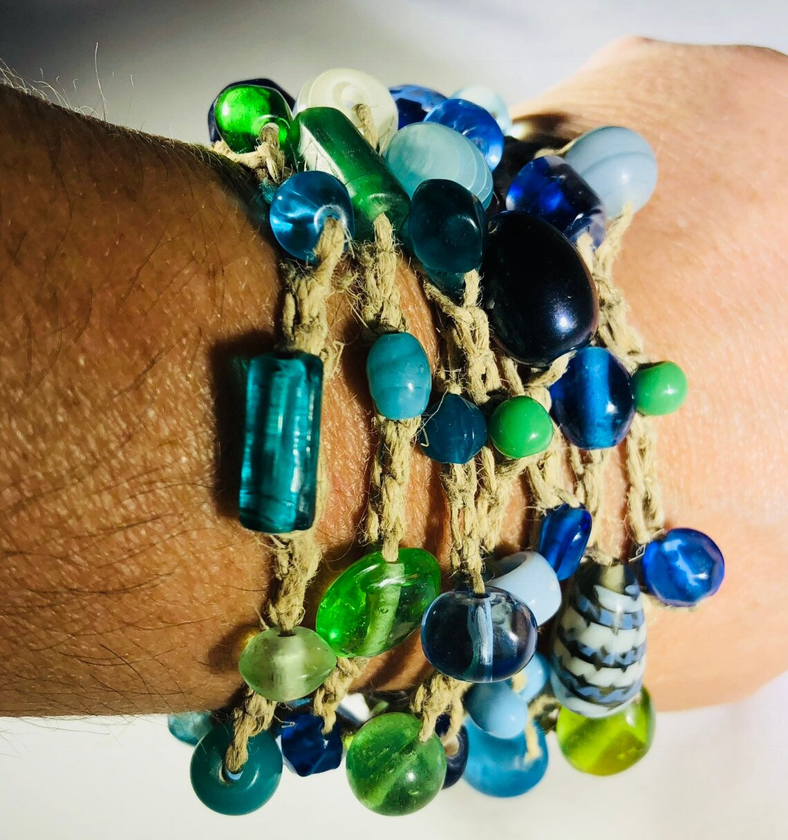 Hemp glass bead wrap bracelet or necklace Etsy