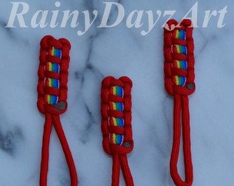 Rainbow Zipper Pulls, Unisex Gift, Backpack Tags, Paracord Luggage Tags, Purse Zipper Pulls, LGBTQ  Zipper Pulls, 3 Zipper Pulls Per Set