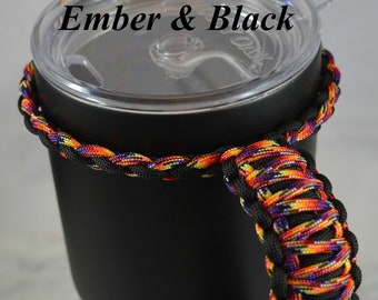 Paracord Tumbler Handle: 30 Oz. Yeti, Ozark, Bubba Cup - Reversible Ember &  Black
