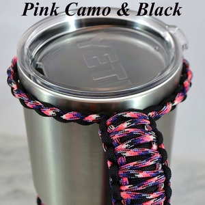 Paracord Tumbler Handle: Pink Camo & Black, 30 Oz Yeti Handle