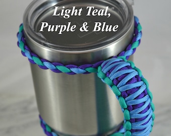 Teal Purple Blue Paracord Tumbler Handle: Fits RTIC, YETI, Ozark Trail