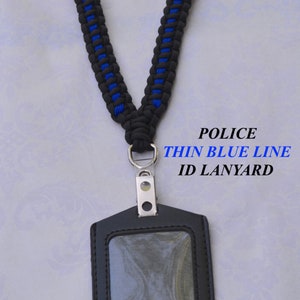 Thin Blue Line Paracord Lanyard: Police ID Badge Holder
