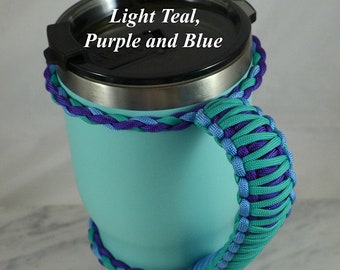 Teal Purple Blue Paracord Tumbler Handle: Fits RTIC, YETI, Ozark Trail