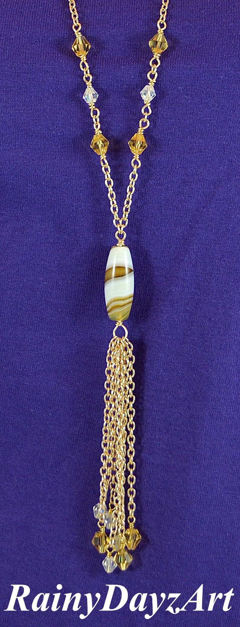 Slip On Necklace 30 Necklace Natural Brown /& White Agate Tassel Necklace With Citrine Color Beads Stripes Agate Column Pendant Necklace