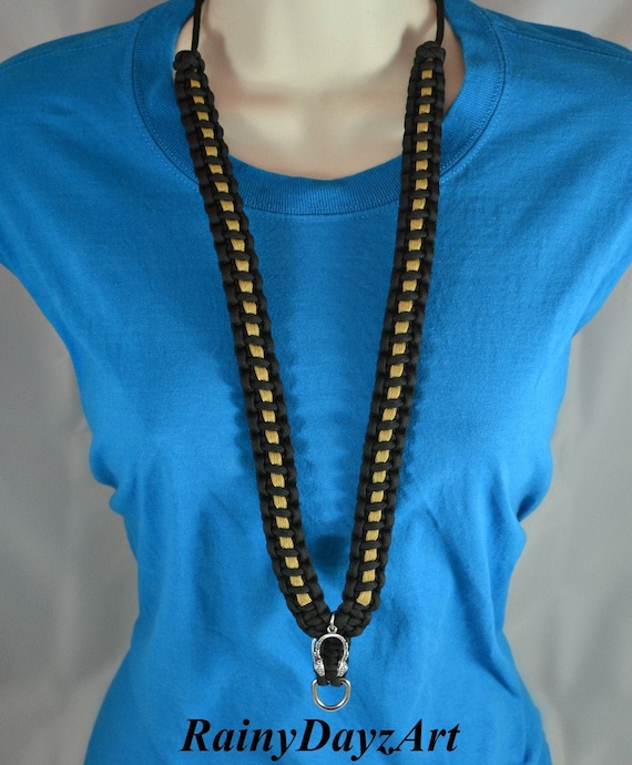 911 Dispatcher Lanyard, Thin Gold Line Paracord ID Lanyard With Headphone Charm