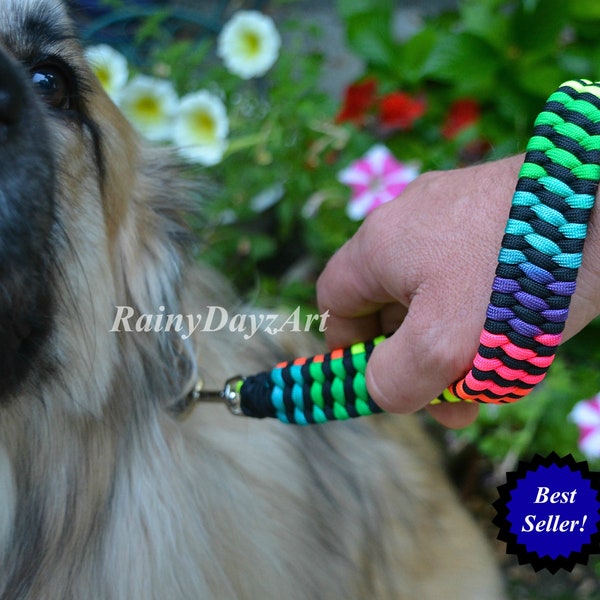 Traffic Leash, Dog Lover Gift, Paracord Short Traffic Lead, Dog Leash, Rainbow Traffic Leash, Paracord Dog Leash, Pet Parent Gift