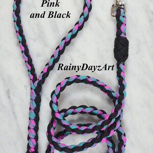 Paracord Dog Leash: Turquoise Pink & Black, Small Breed, Pet Parent Gift