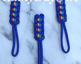 Rainbow Paracord Zipper Pulls: Handmade Backpack Tags (Set of 3)