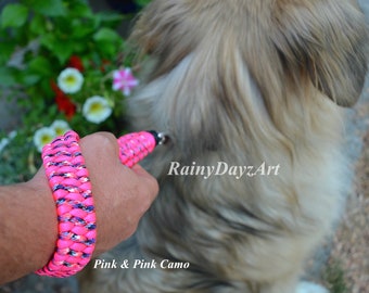 Pink Paracord Traffic Leash, Service Dog Traffic Leads, Pink & Pink Camo Short Traffic Lead, Dog Leads, Short Leash, Service Dog Short Leash