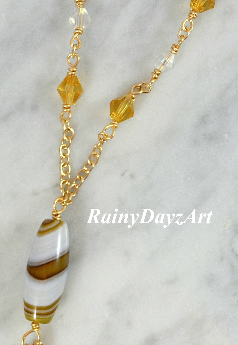 Slip On Necklace 30 Necklace Natural Brown /& White Agate Tassel Necklace With Citrine Color Beads Stripes Agate Column Pendant Necklace