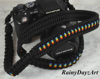 DSLR Camera Strap, Camera Strap, Paracord Camera Strap, Handmade Rainbow Ribbon Camera Strap, Paracord Straps, LGBT Photographer Gift