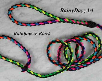 Paracord Rainbow Slip Leash, Metal-Free TSA Approved Airport Leash
