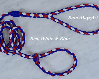 Paracord Slip Leash, Red, White & Blue Metal Free Leash, Airport Leash, TSA Approved Leash, Paracord Dog Gear