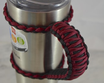 Burgundy & Black Paracord Tumbler Handle: 30 Oz Yeti, Ozark, Bubba Cup