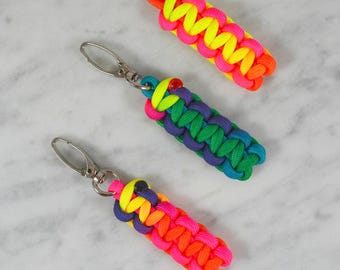 Rainbow Paracord Zipper Pull: Handmade Backpack Tag, Purse Charm