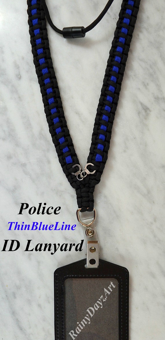 Police thin Blue Line Paracord ID Lanyards With Handcuff Charm, Safety Break  Away Connectors & ID Holder, Thin Blue Line Badge Holders 