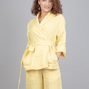 Belted Linen Top/Handmade Linen Shirt/Belted Linen Shirt/Linen Blouse/Loose Summer Linen Top/Yellow Linen Kimono/Casual Summer Blouse/F2265