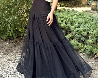 Handmade Black Tulle Maxi Skirt with Cotton Lining/Custom Fit Soft Tulle Skirt/Elegant Flowy Skirt for Events & Everyday Wear/F5071