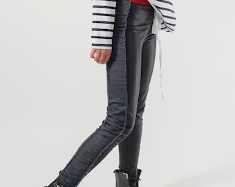Hoch taillierte Kunstleder Leggings / Enge Schwarze Hose/ Dehnbare Vegane Lederhose / Minimalistische Streetwear / Handgefertigte Damenhose / F1833