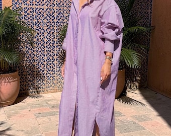 Oversized Striped Cotton Shirt Dress, Made to Order Tunic/F2132