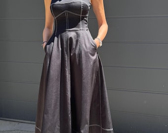 Made-to-Order Handcrafted Denim Dress/Custom Fit/Ethically Made/Unique & ElegantDenim Dress/Jeans Dress/Black Denim Dress/F5070