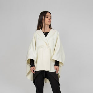 Winter Cape Coat/Off White Wool Vest/Wool Cape/Cape Jacket/Fashion Cape Coat/Winter Wool Jacket/Cloak Coat/Handmade Off White Coat/F2338