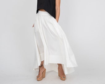 Lovely Long Maxi Skirt/High Waist Skirt/Long Waistband Skirt/Handmade Skirt/Gathered White Skirt/Formal Skirt/Asymmetrical Long Skirt/F2233