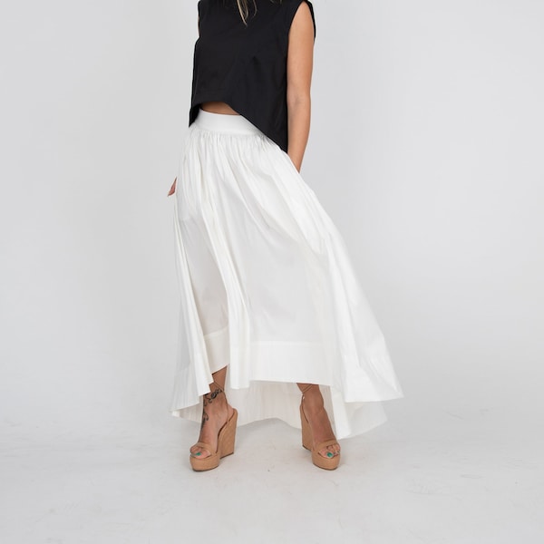 Lovely Long Maxi Skirt/High Waist Skirt/Long Waistband Skirt/Handmade Skirt/Gathered White Skirt/Formal Skirt/Asymmetrical Long Skirt/F2233