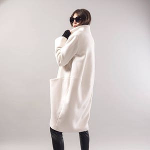 Straight Coat/Off White Coat/Wool Cashmere Coat/Winter Coat/Oversize Coat/Unstructured Coat/Asymmetrical Coat/Extravagant Coat/F1731