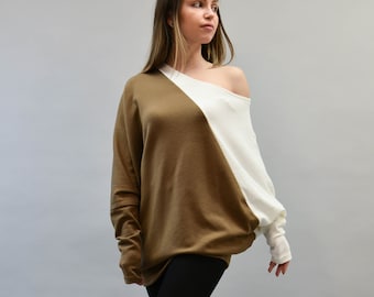 Loose Casual Blouse/Knitwear/Oversize Top/Light Knit Sweater/Extra Long Sleeves/Extravagant Top/Asymmetrical Blouse/Blouse/Long Top/F2212