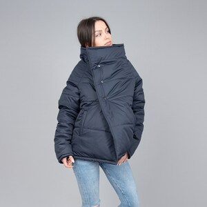 Oversized Quilted Polyester Jacket, High Neck Collar/F2287 image 1