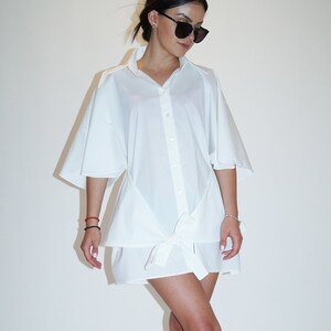 Wrapped Oversized Shirt/Casual White Top/Wrapped around Cotton Shirt/Loose Shirt/One Shoulder Shirt/Extravagant Shirt/White shirt/F1862