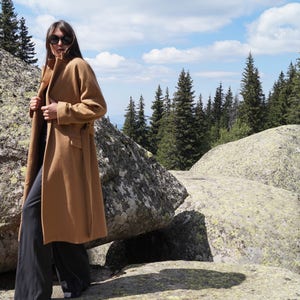Beige Lined Coat/Cashmere Wool Coat/Winter Coat/Belted Coat/XXL Coat/Masculine Coat/Symmetrical Coat/Autumn Winter Coat/Warm Coat/ F1709