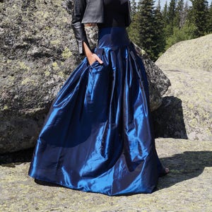 ROYAL Blue Skirt/Taffeta Skirt/Long Skirt/Maxi Skirt/High Waist Skirt/Low Waist Skirt/Floor Length Skirt/Fashion Skirt/Pleated Skirt/F1268