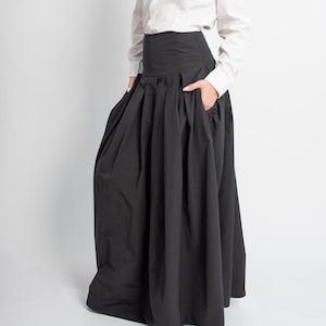 Black Taffeta Maxi Skirt - High or Low Waist/Long Waistband Skirt/Handmade Formal Floor-Length Skirt/Custom Evening Wear/A-line Skirt/F5067