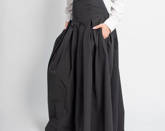 Black Taffeta Maxi Skirt - High or Low Waist/Long Waistband Skirt/Handmade Formal Floor-Length Skirt/Custom Evening Wear/A-line Skirt/F5067