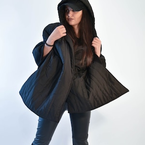Black Quilted Jacket/Windproof Jacket/Black Warm Jacket/Handmade Jacket/Trendy Jacket/Buttoned Jacket/Hooded Extravagant Coat/Cropped/F1968