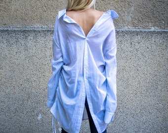 Oversized Cotton Shirt: Long Sleeve Buttoned Blouse/F1615