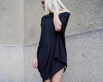 Oversized Top/Asymmetrical Tunic/Summer Top/Draped Top/Loose Woman Tunic/Viscose Cotton Blouse/Mini Dress /Black Tunic/Casual Top/F1588