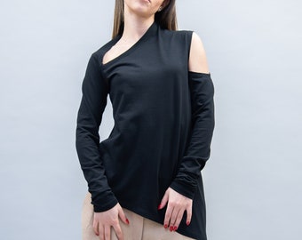 Black Cut Out Tunic Top - Handmade/F2273