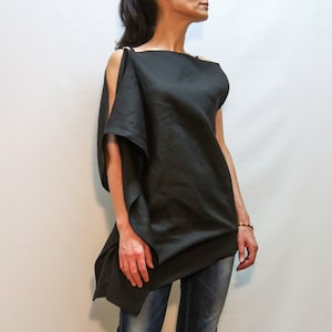 Asymmetrical Tunic Top/Oversized Black Linen Top/Casual Loose Tunic/Extravagant Top/Handmade Black Top/Handmade Linen Black Tunic/Top/F1148