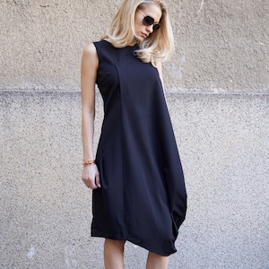 Black Asymmetrical Dress/Day Wear Dress/Oversized Dress/Extravagant Dress/Draped Dress/Midi Length Dress/Loose Dress/Summer Tunic/F1674