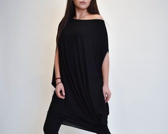 Black Asymmetrical Tunic/Handmade Kaftan/Oversized Dress/Maternity Black Dress/Fashion Dress/Black Off Shoulder Top/Handmade Black Top/F1914