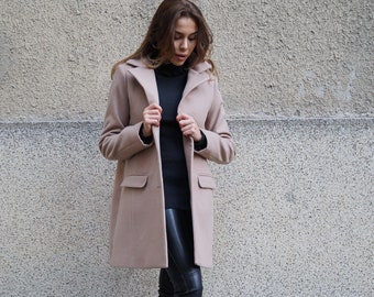 Beige Masculine Coat/Long Wool Coat/Winter Collar Coat/Cashmere Wool Coat/Trench Coat/Symmetrical Coat/Buttoned Coat/Oversize Coat/F1092