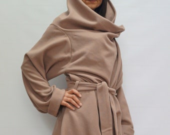 Beige Long Wool Coat/Winter Cape Coat/Cashmere Wool Coat/Long Sleeve Trench Coat/Asymmetrical Coat/Baby Wearing Wool Coat/Casual Coat/F1289