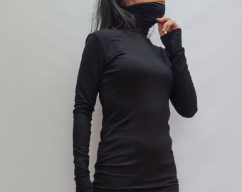 Black Long Sleeve Tunic Top/Women's Casual Blouse/Long Sleeves Dress/Handmade Top/Casual Maxi Shirt/Black Handmade Top/Casual Top/F1290