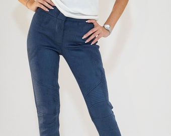 Pantalon en daim bleu/Pantalon extensible/Leggings/Pantalon skinny/Pantalon en daim bleu/Pantalon style moto/Pantalon biker/Pantalon slim/F1880