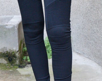 Pantalon de piste / Pantalon pour femme / Pantalon à fermeture à glissière / Leggings extensibles / Pantalon skinny / Pantalon de style rocker / Pantalon noir / Pantalon de style moto / Pantalon de motard / F1601