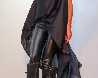 Loose Black Tunic/Asymmetrical Black Tunic/Summer Black Top/Extravagant Black Tunic Top/Handmade Long Top/Black Asymmetrical Tunic/F1398