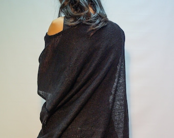 Oversized Asymmetrical Tunic Top/Sweater Dress/Loose Women Tunic Dress/Dolman Sleeve Tunic Dress/Cotton Blouse/Black Handmade Dress/F1347